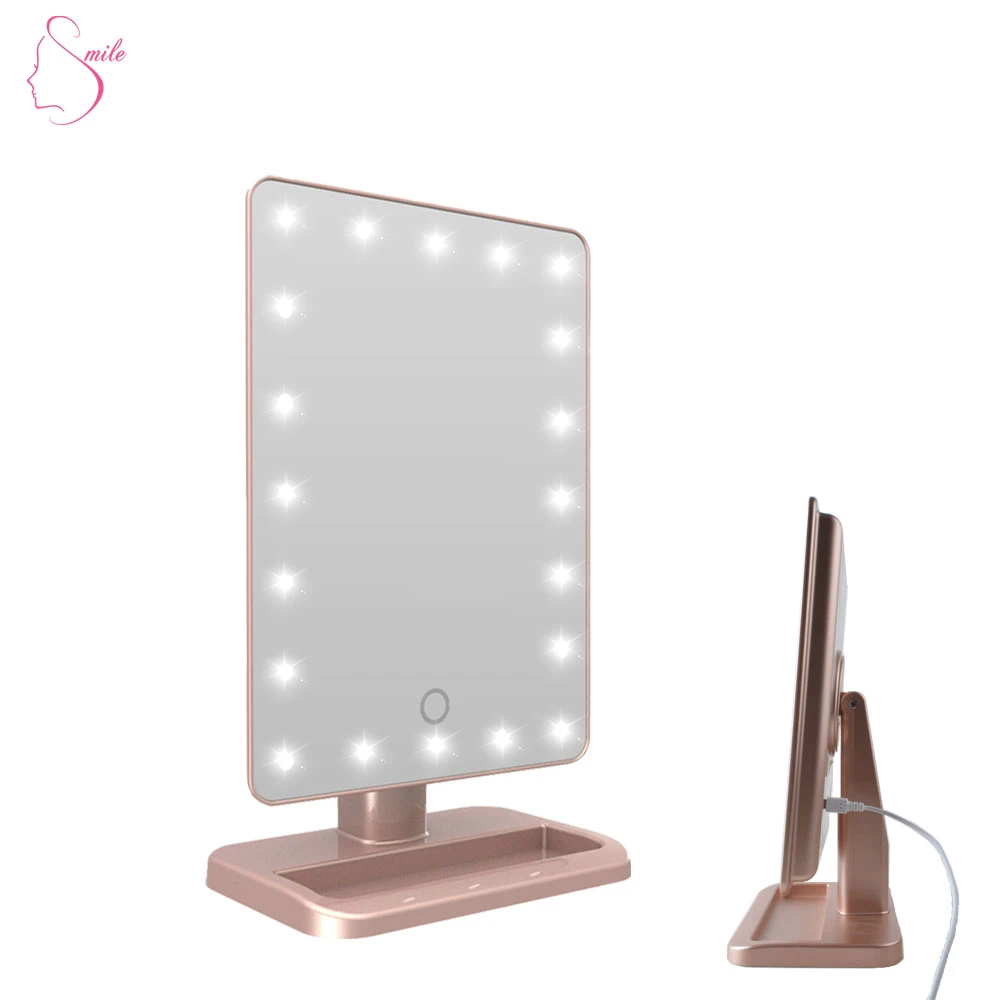 Trending Products 20 Lights Spot 2019 Rectangular Single Sides Mirror LED Light Makeup  Cosmetic Mirror with Touch Function