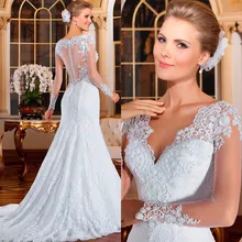 Vestido De Noiva 2015 sereia See Through Back Mermaid Wedding Dresses Sexy Long Sleeve Wedding Dresses 2015 Lace Wedding Dress