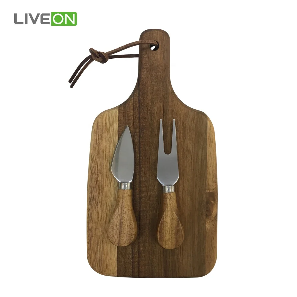 Acacia Wood Cheese Board and Knife Set