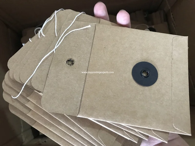 Square kraft envelope button string tie envelopes
