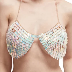 CCbodiy Sexy Women Girls Chainmail Sequin Bra Chain for Night Club