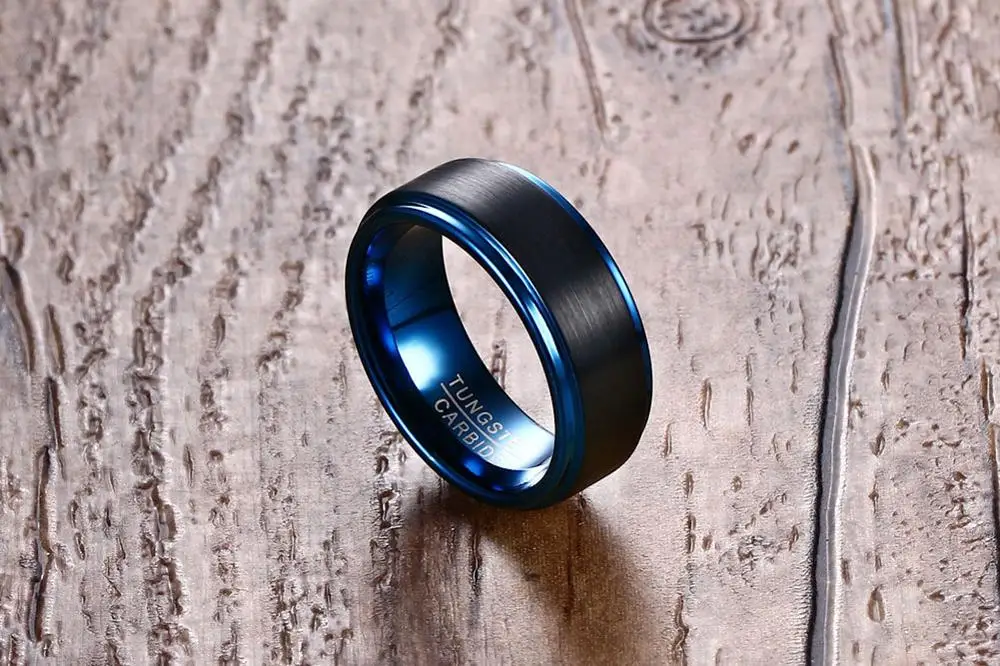 
black mens tungsten ring blue charm engagement ring men 
