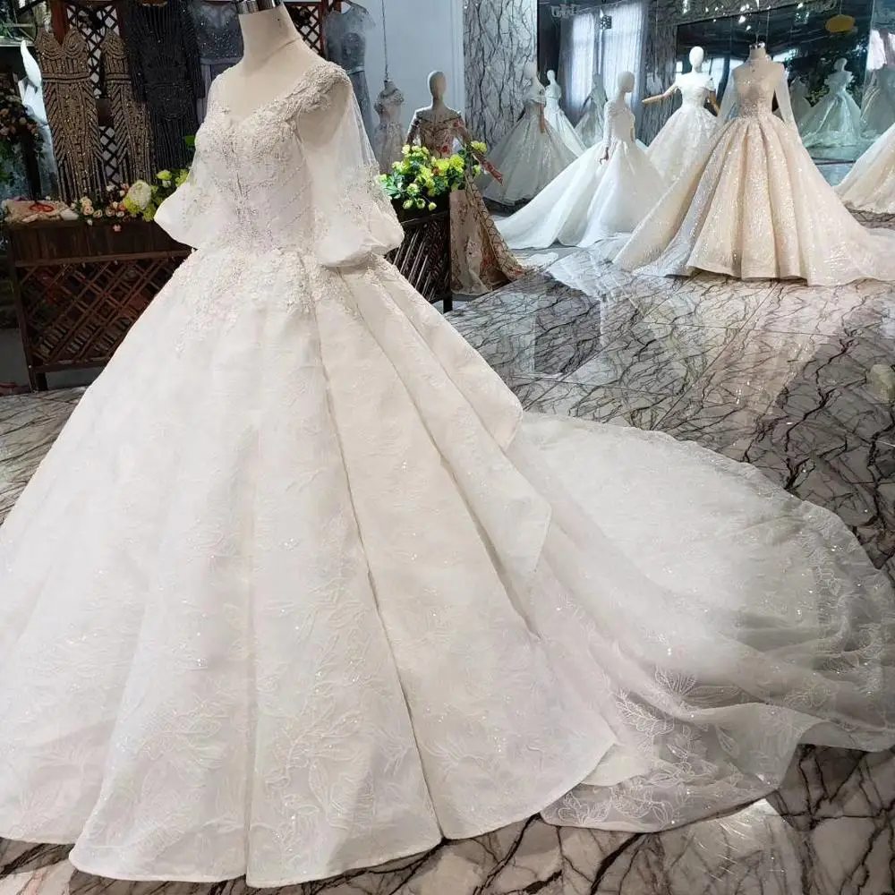 HTL269 Jancember wedding dress bridal gown long sleeve fashion dress for bride puff girl custom made wedding gown