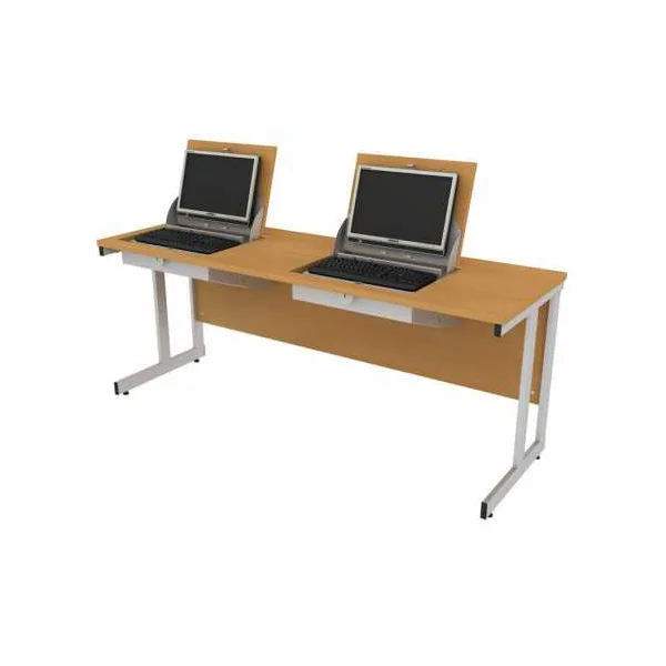 Flip Top Wooden 2 Person Computer Table with Metal Frame
