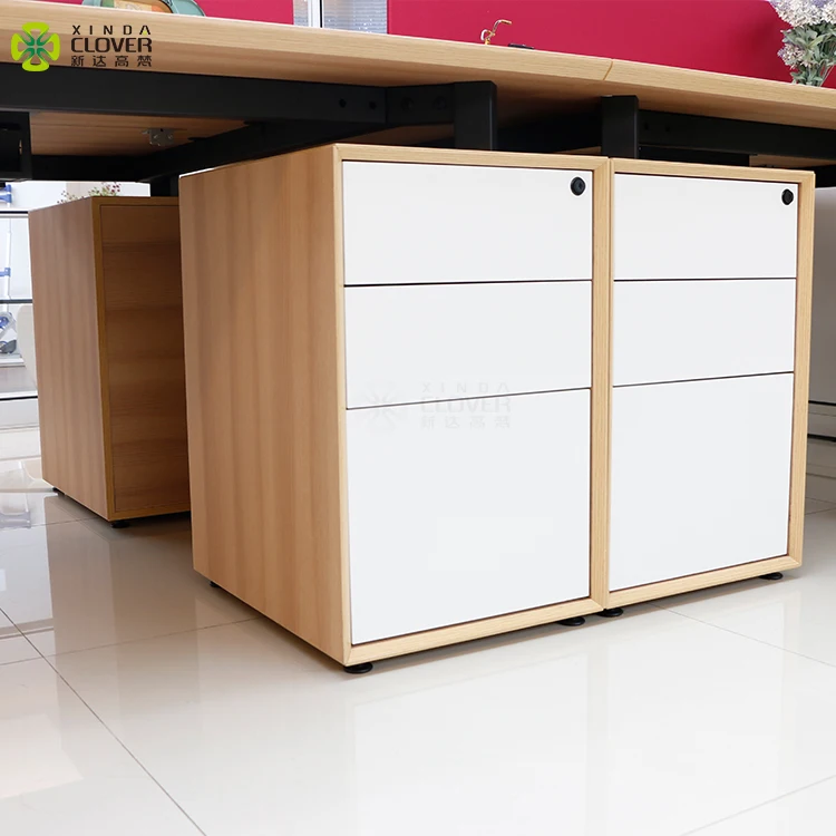 
High Quality Modern No Handle Design Under Desk 3 Drawers Melamine Wooden Mobile Pedestal cabinet 