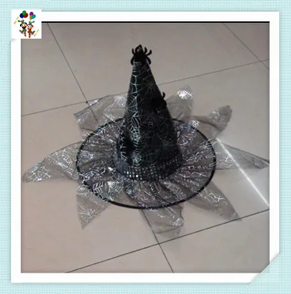 Children Fancy Dress Costume Black Halloween Witch Hats with Feathers HPC-0227