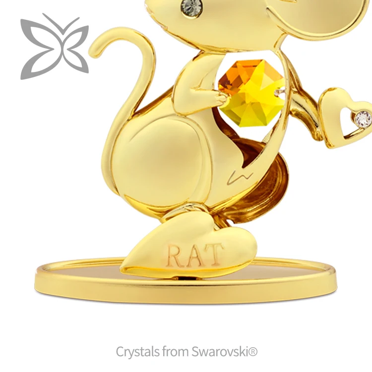 Crystocraft 12 Chinese Horoscope Zodiac Feng Shui Animal Crafts 24k Gold Plated Rat Figurine with Brilliant Cut Crystals