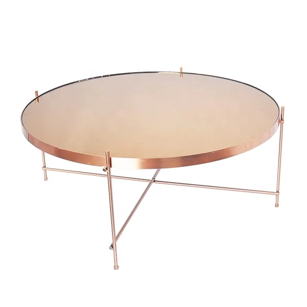 
Modern wholesale custom fashion tinted mirror metal frame coffee table 