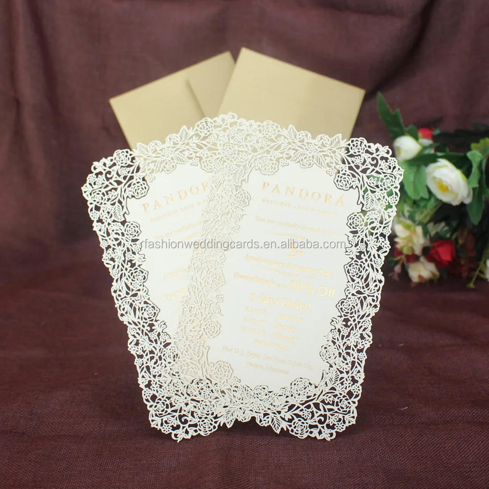 Fancy hot foil laser cut wedding invitation cards models and laser cut menu cards custom greeting cards
