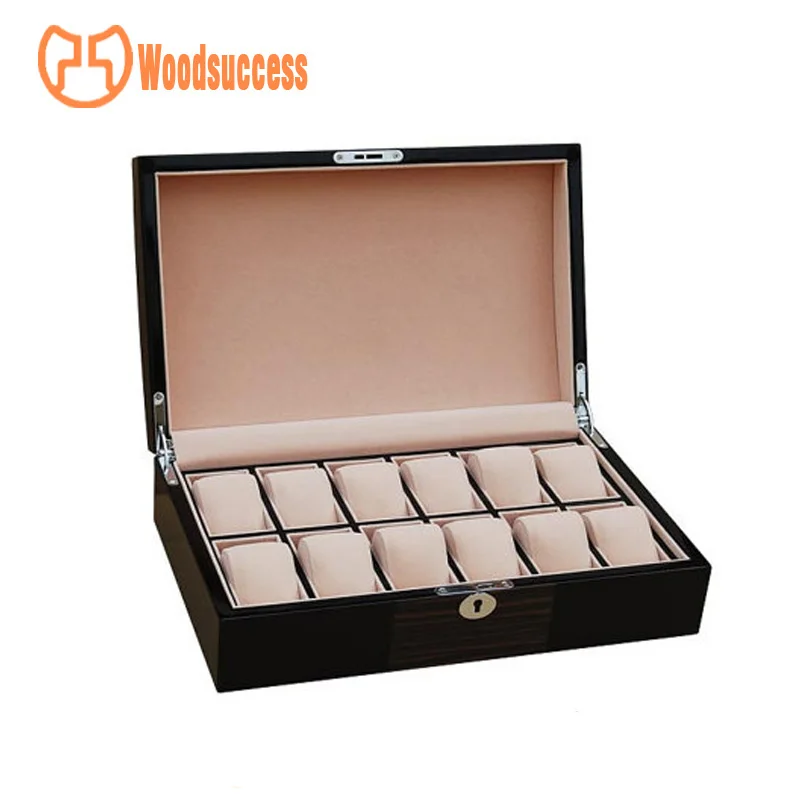 Wooden watch box metal logo veneer inlay solid