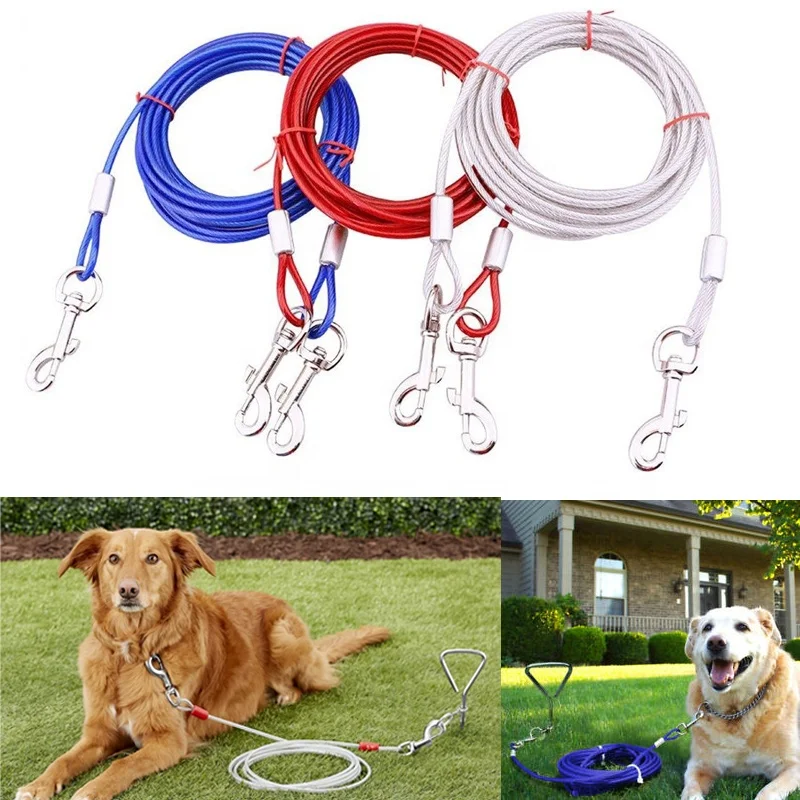 PVC Plastic Coated Steel Wire Rope Dog Tie Out Cable Leash Stainless steel wire dog leash PVC coated steel wire rope
