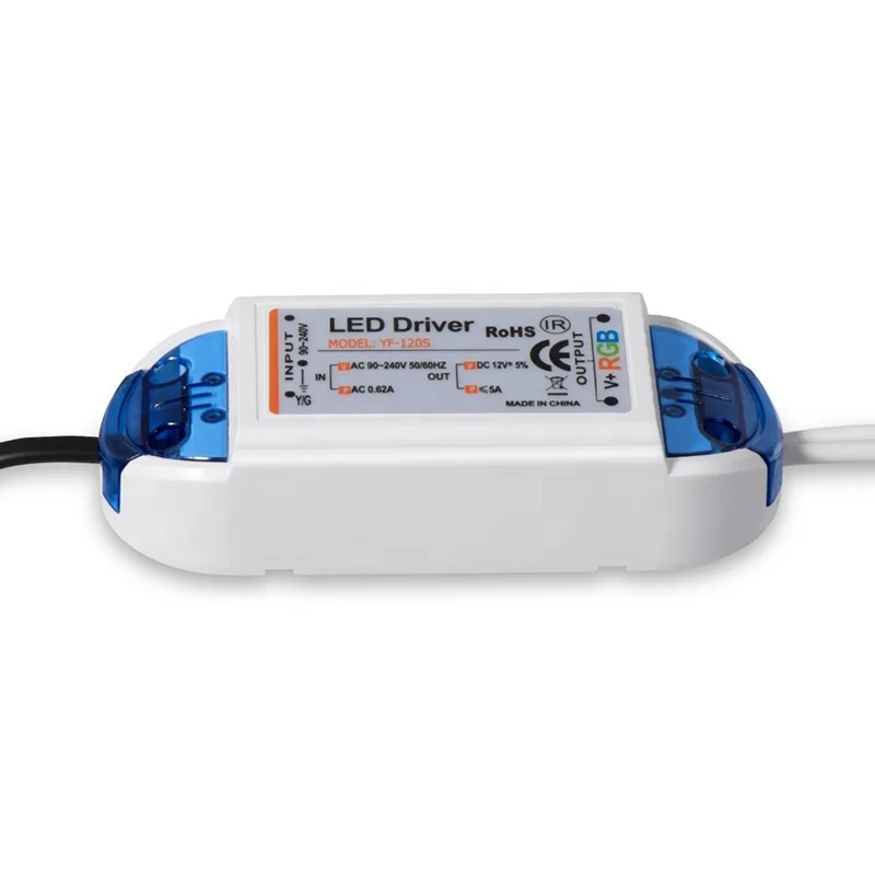 DC12V 5A 60W все-в-одном светодиодный драйвер с 24-кнопочный ИК-пульт дистанционного управления + 4 Pin цветных (RGB) светодиодных лент разъем для компании mlight работающая при напряжении