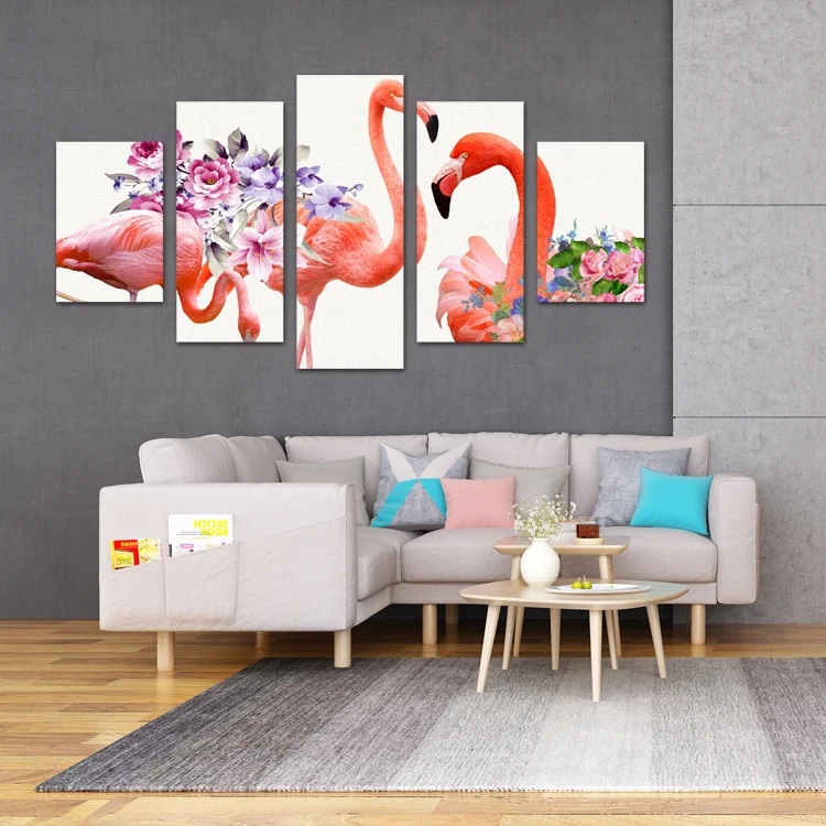 
3D red crane flower painting 5-piece wall art picture frameless picture diy painting wall 