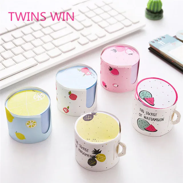 Factory Wholesale fancy stationery set promotion Logo Printing fruit style round shaped paper sticky memo pad custom 782
