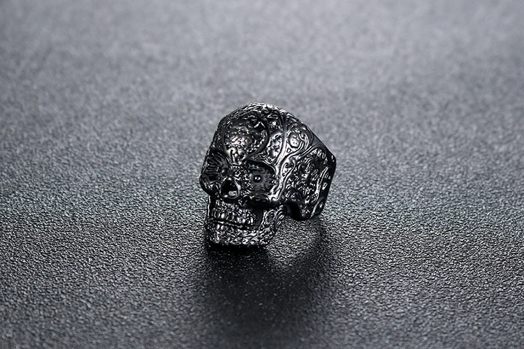 Мужское винтажное байкерское кольцо из нержавеющей стали с черными татуировками