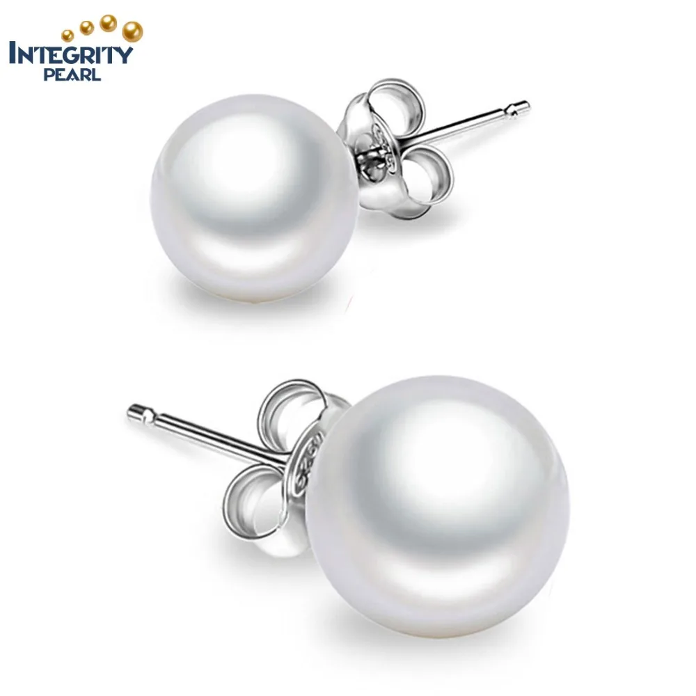 
new fashion 7-7.5mm white round freshwater wedding women pearl earring jewel 925 