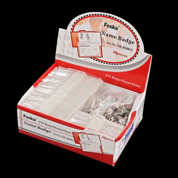 Foska Popular Clear Hard Plastic Id Badge holder PP Transparent Name Tag Badge Holder with metal Clips