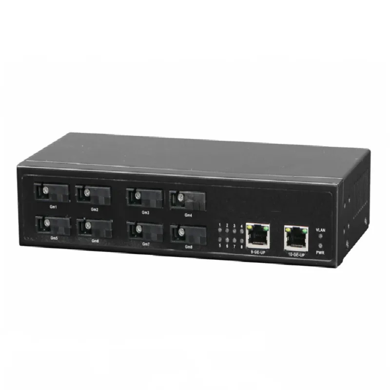 12v 2a 8 ports FX SC LC LX optical fiber switch with 2 gigabit utp uplink