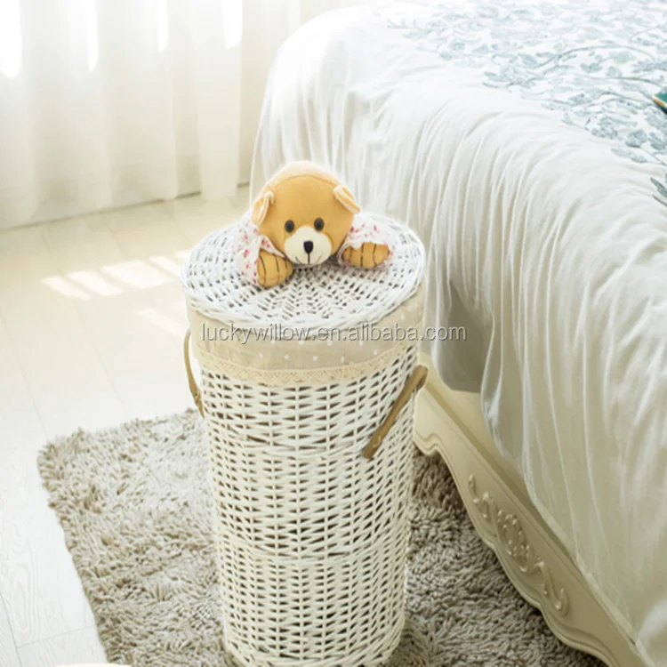 white rattan customized wicker laundry basket