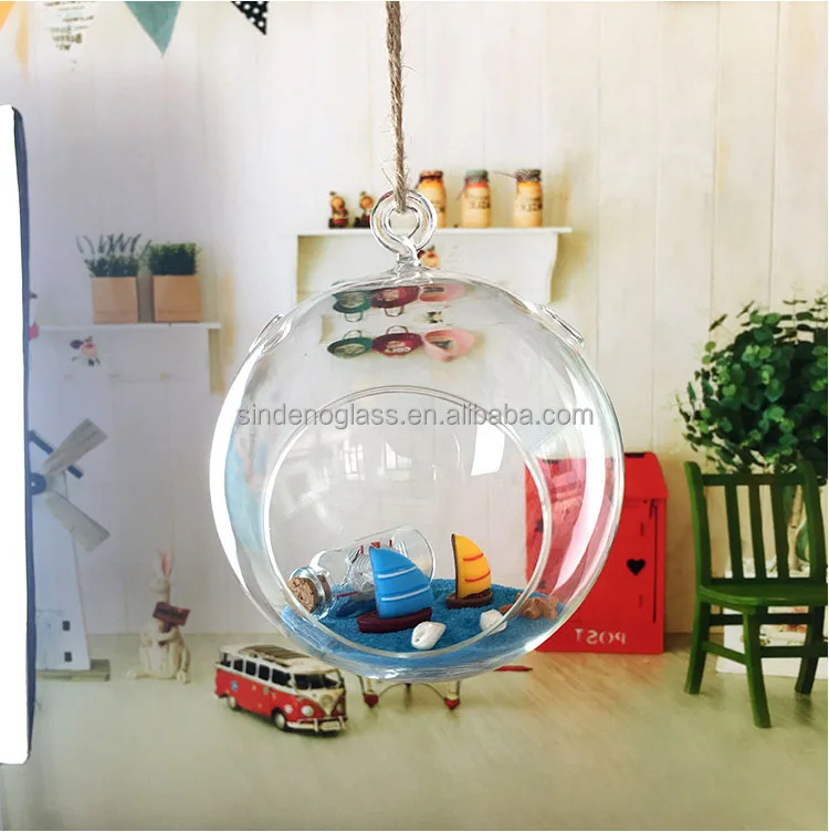 Hanging Glass Planter Round Air Plant Terrarium Glass Decorations for Succulent Tillandsia