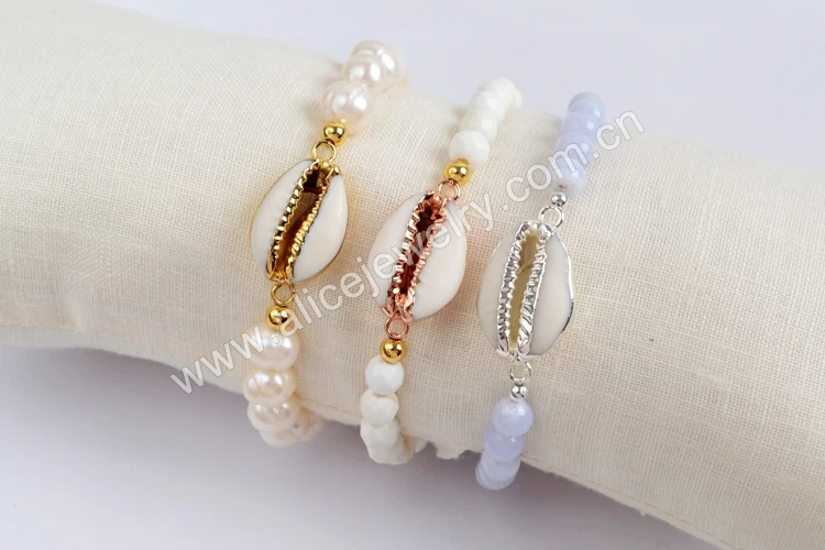 G1552 Cowrie Shell With Pearl Beads Bracelet Gemstone Bead Bracelet