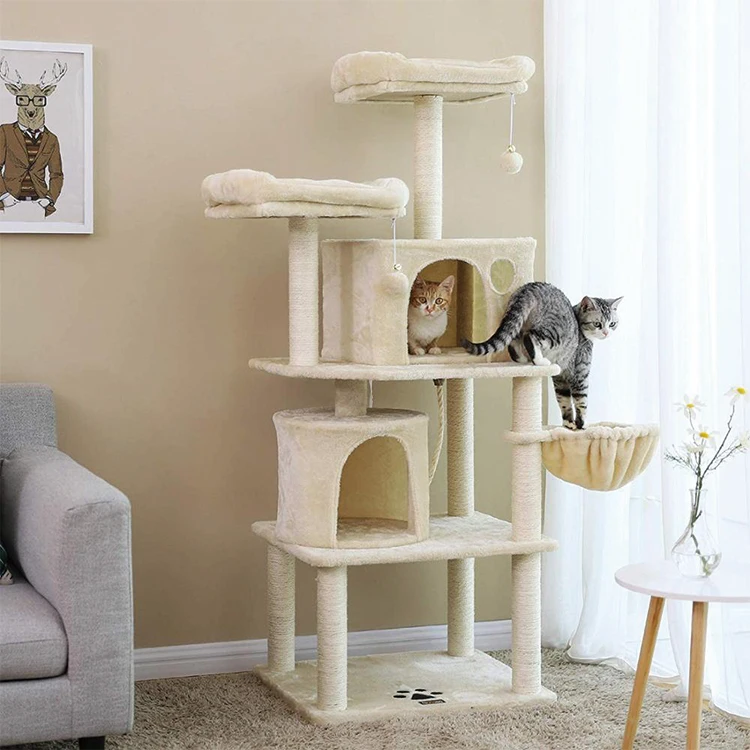 Customized Plush Fur Scratching Printing Sisal Cat Scratcher Tree Castle Tower