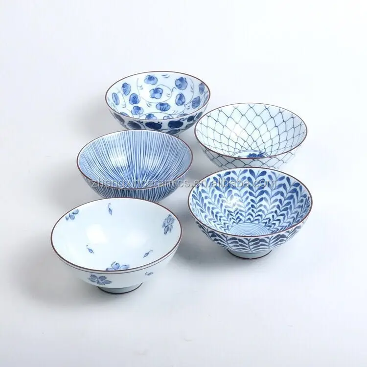 Japanese creative striped tableware set printing funnel-shaped dessert tableware blue and white porcelain rice bowl