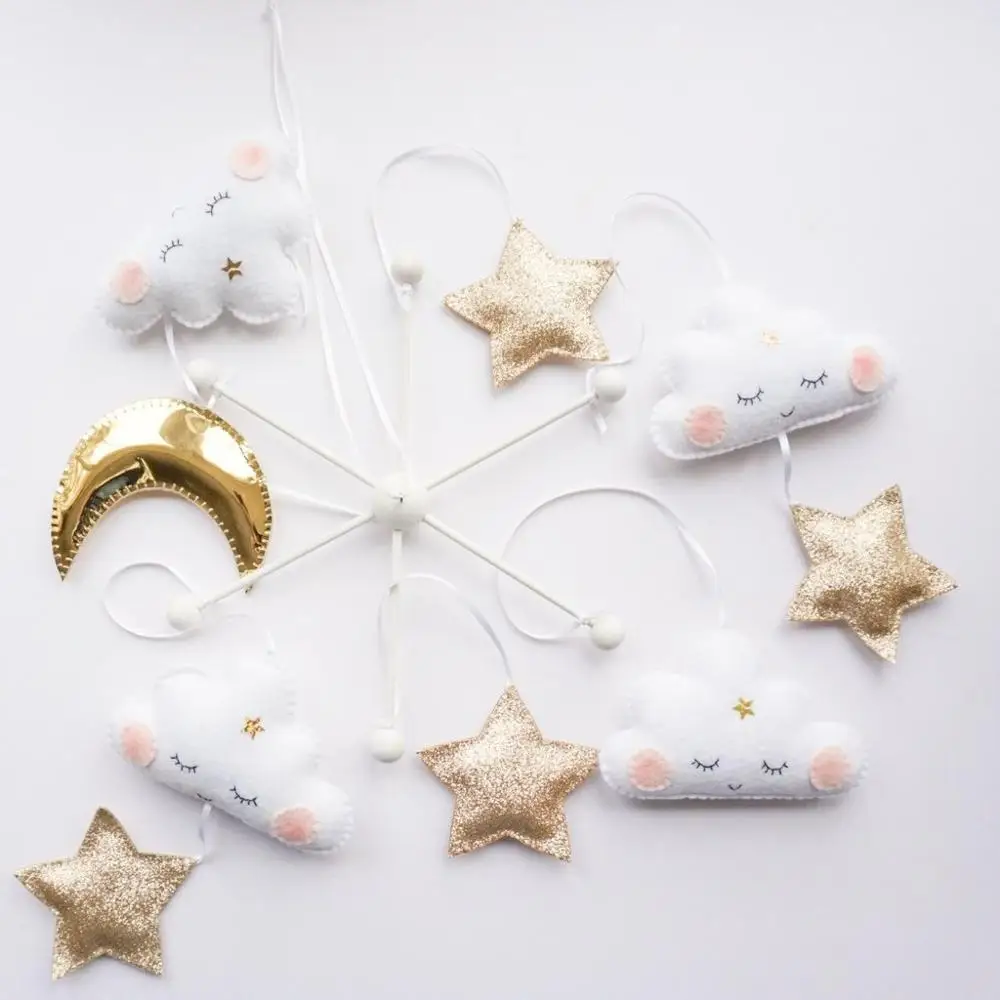 
Gold star and cloud felt baby mobile, felt hanging toys for baby bed decoration 