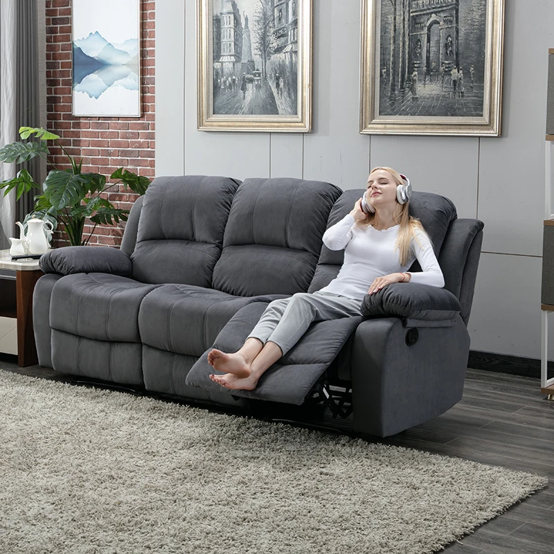 Modern Three Seater 3 Brown Fabric Fabrics Electric Sofas Furniture Power Recliner Sofa Set for Living Room