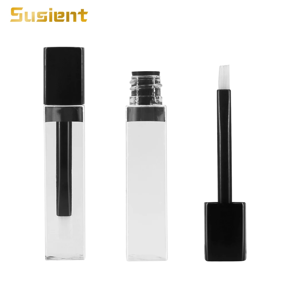 Free sample white cylinder transparent empty custom plastic mini square top lip gloss tube packaging short lipgloss tube