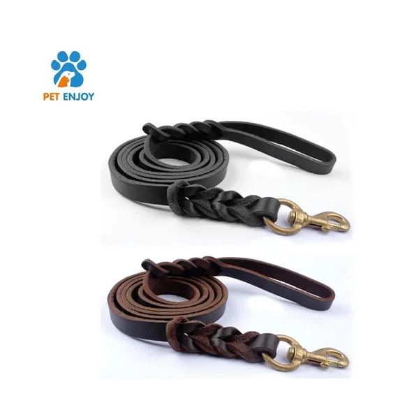 Sofe leather dog leash braided fashion dog leather lead for German Shepherd good quality pet product wholesale