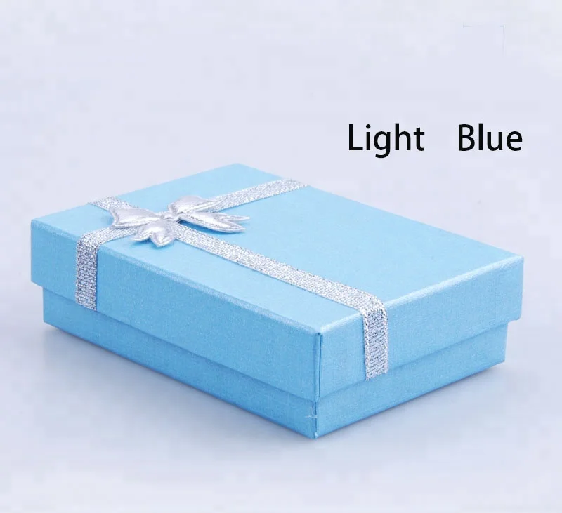 Wholesale Mixed Color Paper Cardboard Jewelry Box Silver Bow Necklace Packaging Cheap Ring Box