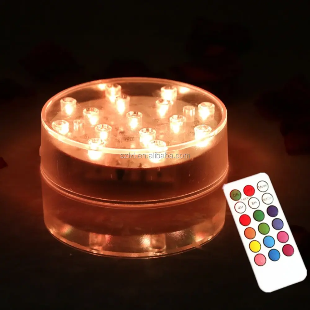 
15 LEDs 4 inch LED Undervase light Multi-color with remote control , Crystal Candelabra base light,Clear Hookah Light Base 