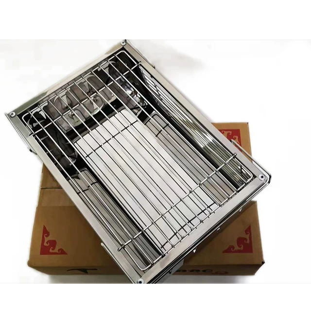 
Camping disposable portable foldable stainless steel mini bbq charcoal grill stove on table 