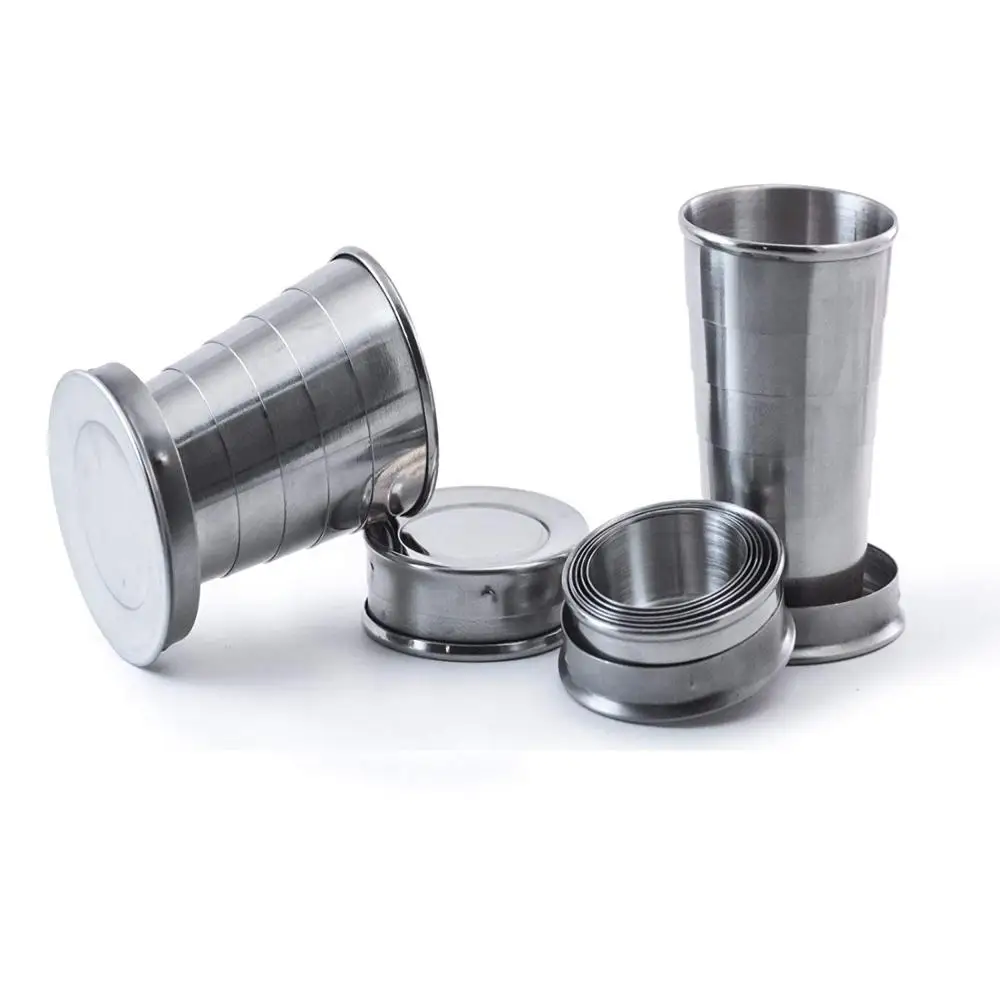Premium Stainless Steel Telescopic Safe Outdoor Travel Camping Shot Glass Wine Glass Tumbler for Hip Flask