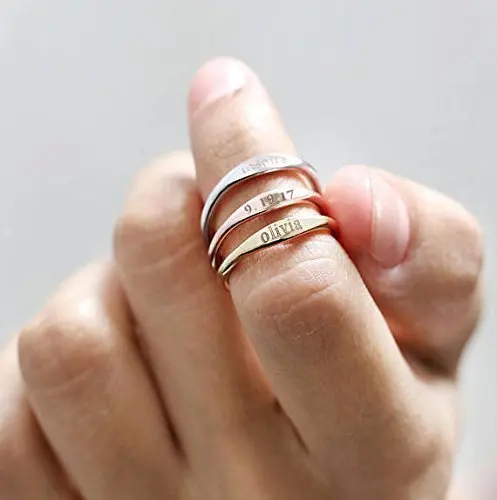 Personalized Women Minimalist Jewelry Custom Name Ring Delicate Stack Ring For Bridesmaids