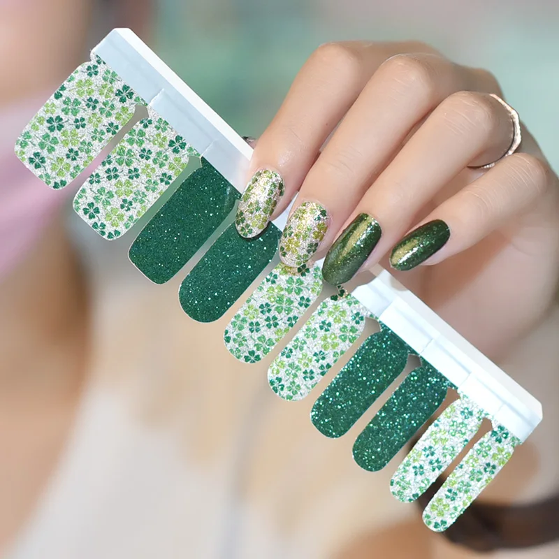 3d wholesale price glitter &metallic  nail wraps nail polish sticker gradient color design