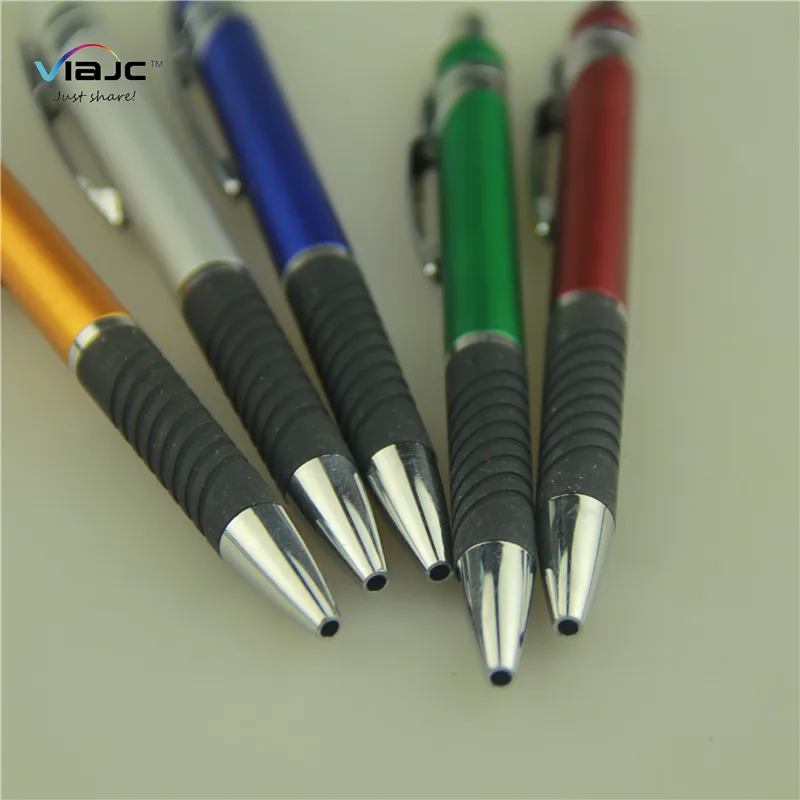 Custom Logo Metallic color Ball Pen with Colored Rubber Gripper