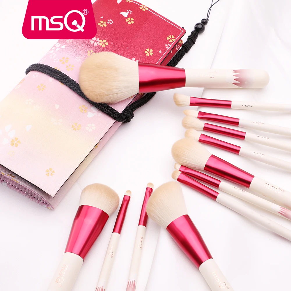 MSQ PINK LADES 12PCS rich hair  hair smooth touch contour foundation eyebrow blending brush set high quality makeup brushes