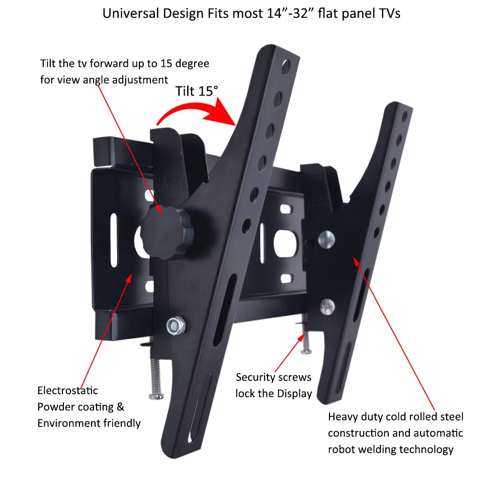 
Family furniture video wall mount height adjustable 15 degrees tilt lcd plasma tv wall mount for 14 to 32 inches screens 