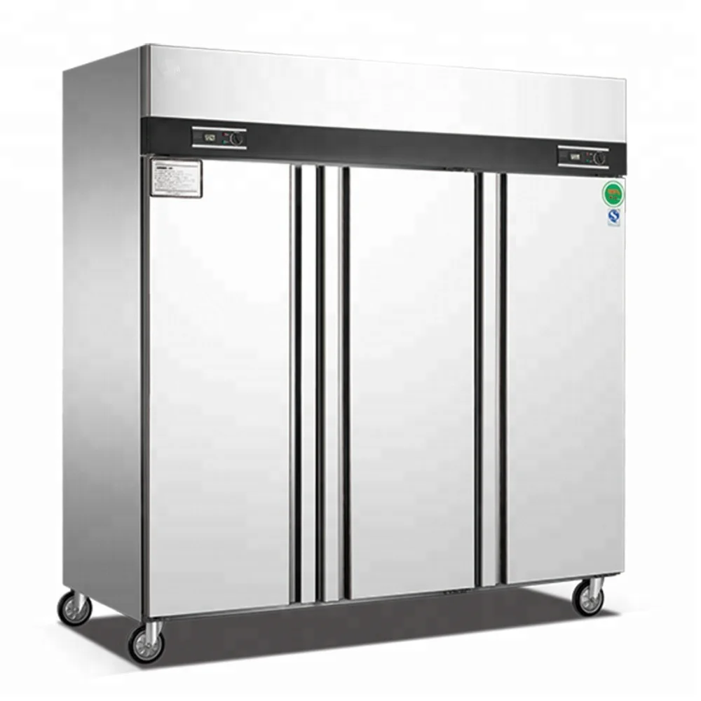 Crazy Sales 1600L Restaurant Stainless Steel Upright Kitchen Large Refrigerator Commercial 3 Door Freezer For Sale