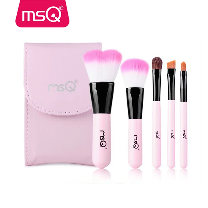 MSQ 5pcs cute pink travel size make up brush set wtih mirror mini fashion makeup brush tools