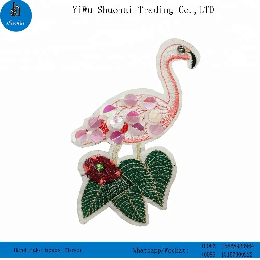 Custom Iron On Red-crowned Crane Sequin Embroidery Patch Sew On Animal Large Sequin Patches For Hoodies