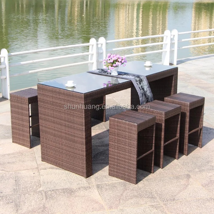 Popular Outdoor Furniture Garden bar Sets Poly Rattan Wicker Chairs
