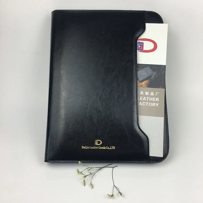 A4 кожа бизнес Padfolio портфель, конференции портфеля с полной молнией
