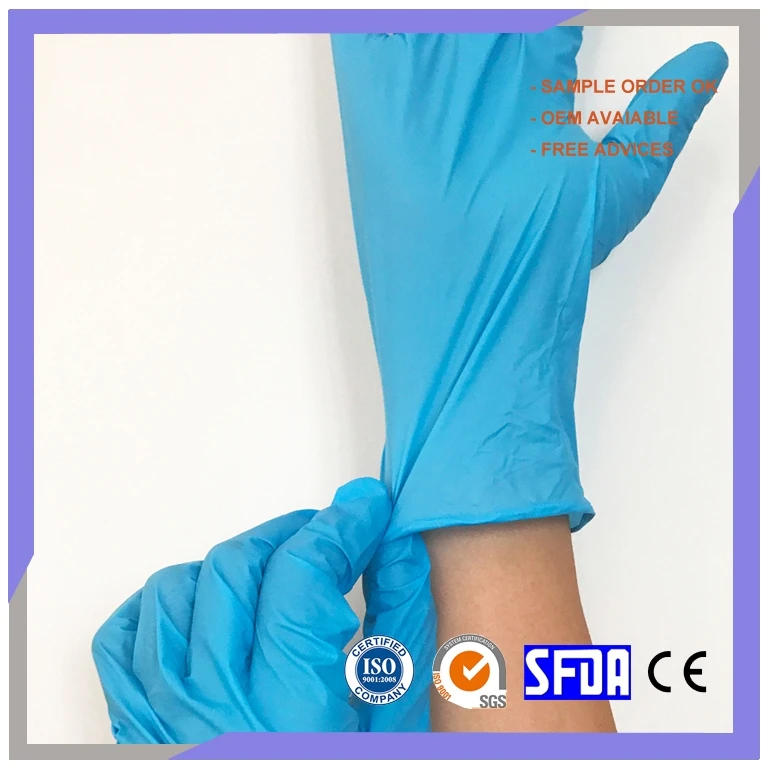 Factory Direct Sales Of Waterproof Blue Disposable Pure Nitrile Gloves For Food Industry
