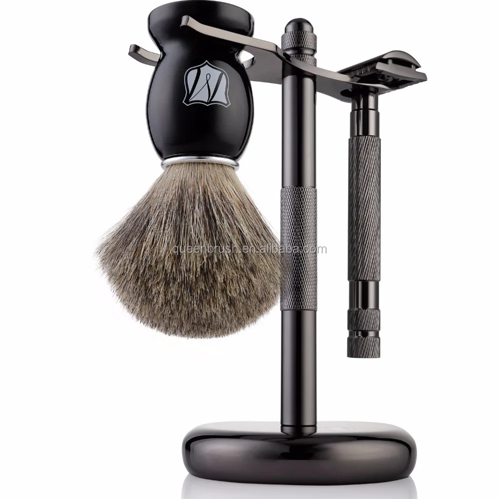 High Quality Badger Hair Black Mens Shaving Kit Private Label Wood Shaving Brush (60709543412)