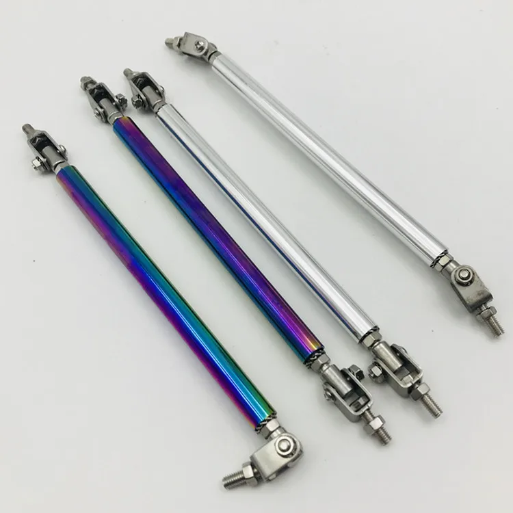 Neo chrome Universal Adjustable Front Bumper Lip Splitter Strut Rod Tie Support Bar