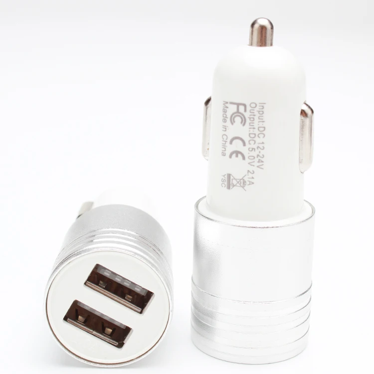Good selling three-striped aluminum alloy 2 usb port car charger with smart IC for mobile phone