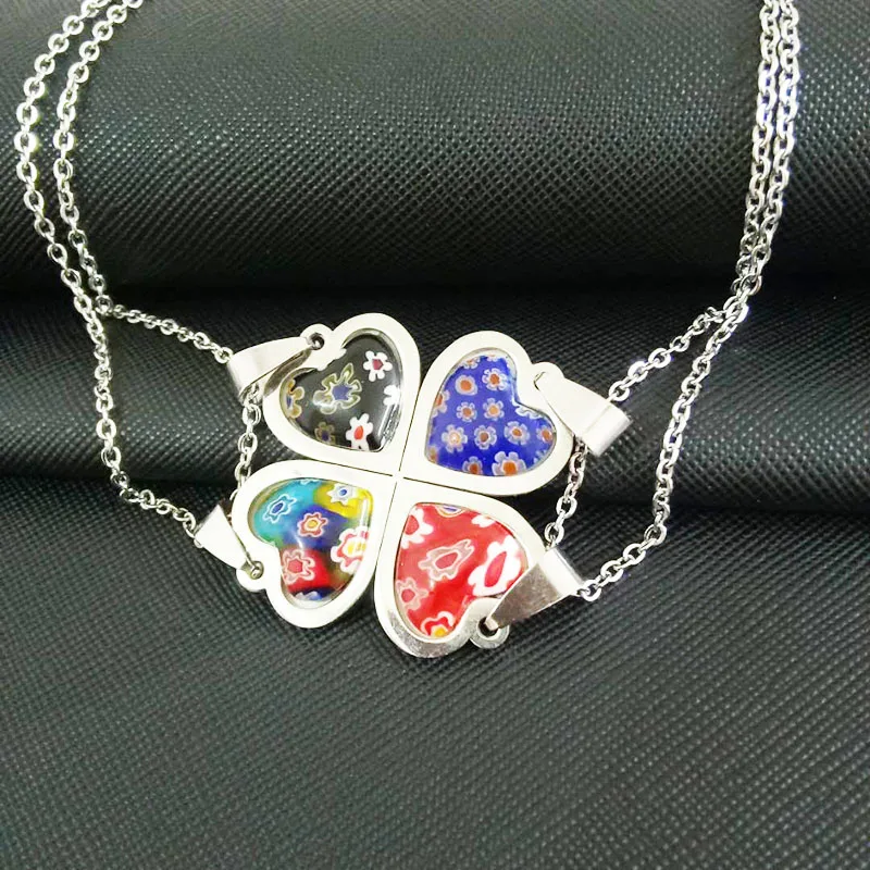4 heart combine into one flower acrylic pendant jewelry necklace